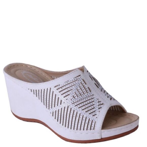 Italina Tan Sequin Embellished Slide In Mule Comfort Wedge Nu Shuz Key West 11 - Picture 6 of 7